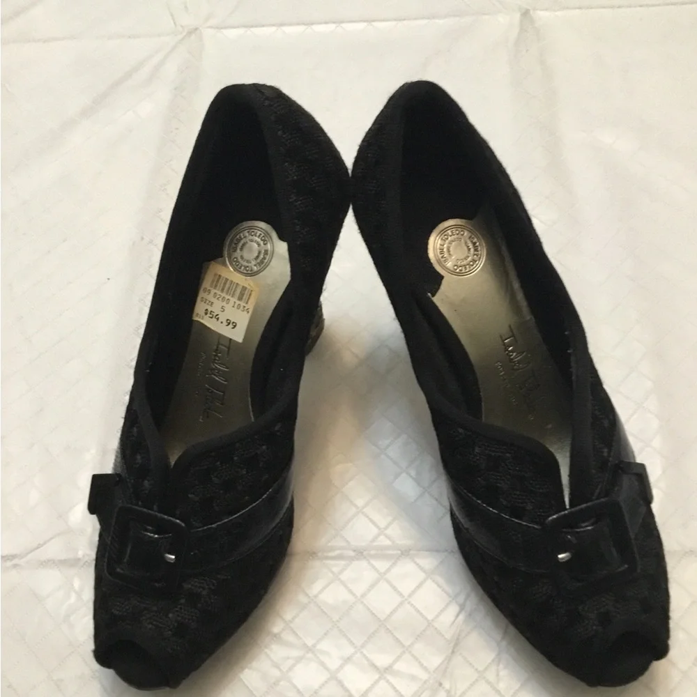 Skechers Black Peep-Toe Buckle Pumps